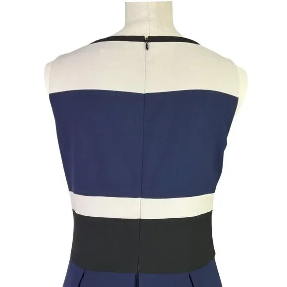 Lauren Ralph Lauren Fit Flare Dress Women 8 Blue Colorblock Stripes Sleeveless - Picture 6 of 7